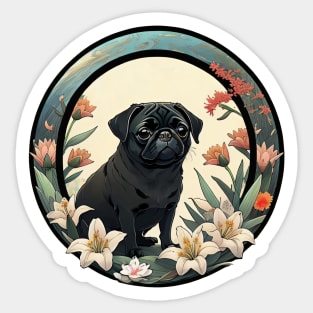 Black Pug Lilies Sticker